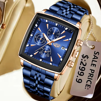 LIGE™ LG89208 – Relógio Masculino Esportivo Quadrado com Cronógrafo