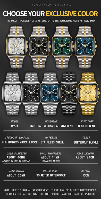 POEDAGAR™ – Relógio Masculino de Luxo Quadrado em Aço Inoxidável