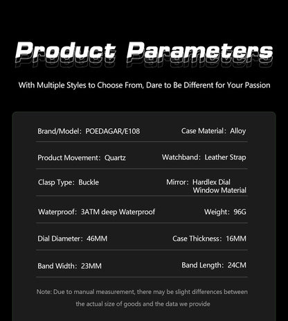 Relógio Masculino POEDAGAR Luxo Digital + Analógico LED - Coluna Dupla, Alarme, Data, Luminoso, Resistente à Água