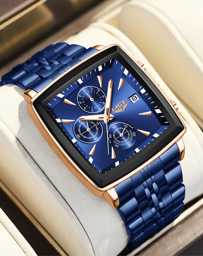 LIGE™ LG89208 – Relógio Masculino Esportivo Quadrado com Cronógrafo