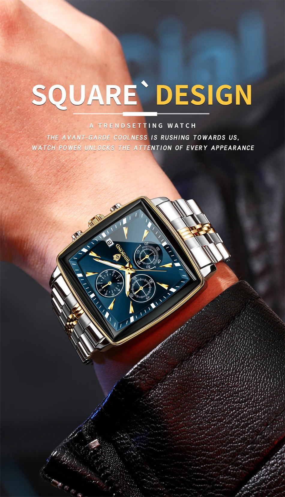 BINBOND™ – Relógio Masculino Esportivo de Luxo Quadrado com Cronógrafo