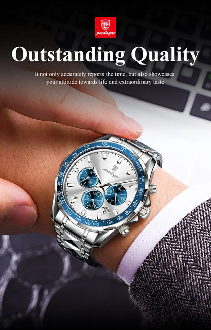 POEDAGAR™ 815-WH1 – Relógio Masculino de Luxo em Aço Inoxidável com Cronógrafo