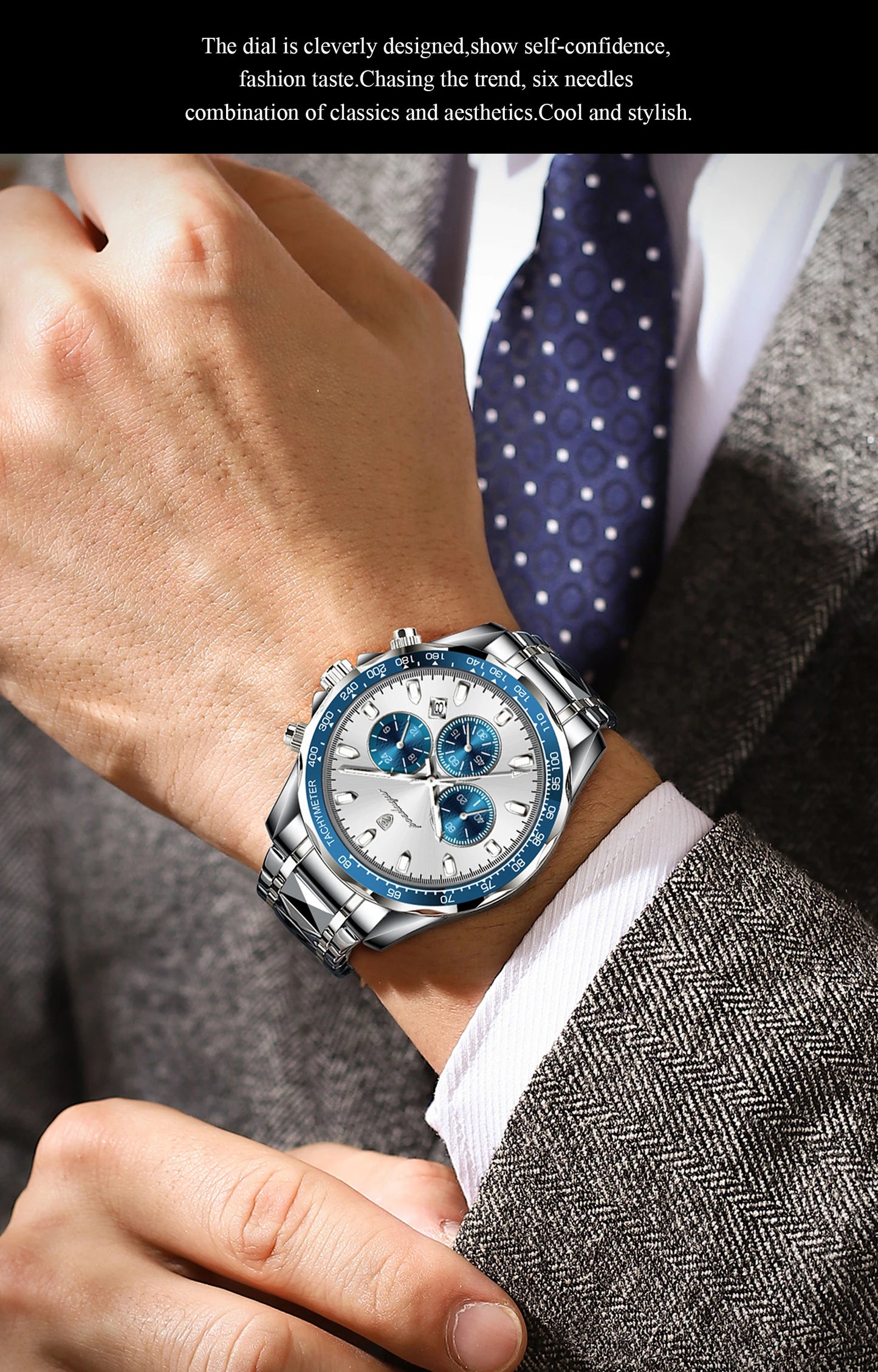 POEDAGAR™ 815-WH1 – Relógio Masculino de Luxo em Aço Inoxidável com Cronógrafo