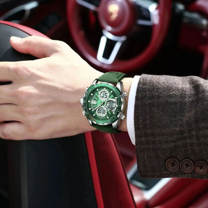 Relógio Masculino POEDAGAR Luxo Digital + Analógico LED - Coluna Dupla, Alarme, Data, Luminoso, Resistente à Água