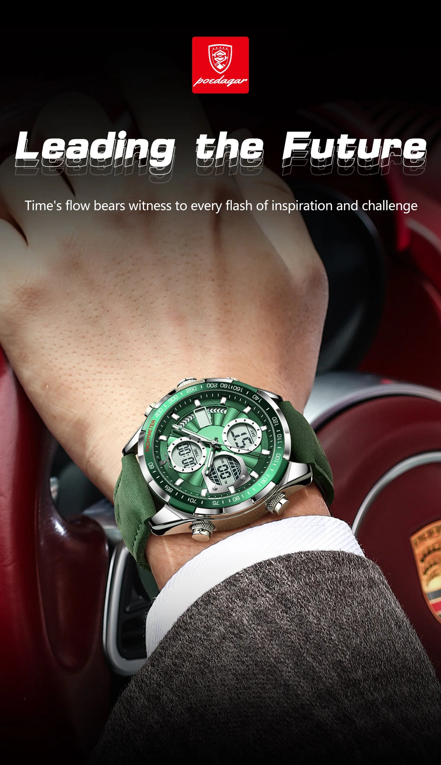 Relógio Masculino POEDAGAR Luxo Digital + Analógico LED - Coluna Dupla, Alarme, Data, Luminoso, Resistente à Água