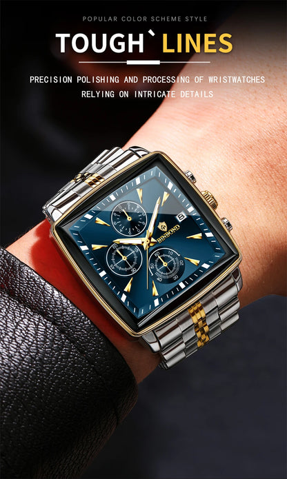 POEDAGAR™ – Relógio Masculino de Luxo Quadrado em Aço Inoxidável