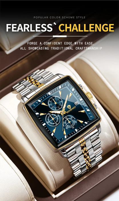 POEDAGAR™ – Relógio Masculino de Luxo Quadrado em Aço Inoxidável