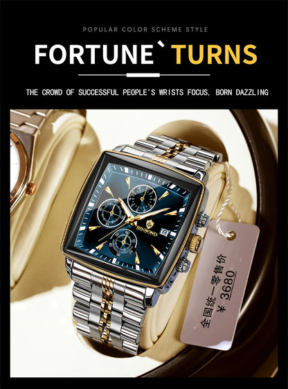 BINBOND™ – Relógio Masculino Esportivo de Luxo Quadrado com Cronógrafo