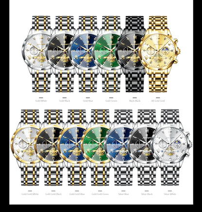 POEDAGAR Relógio Masculino de Luxo – À Prova d’Água, Cronógrafo, Ponteiros Luminosos e Caixa em Aço Inoxidável