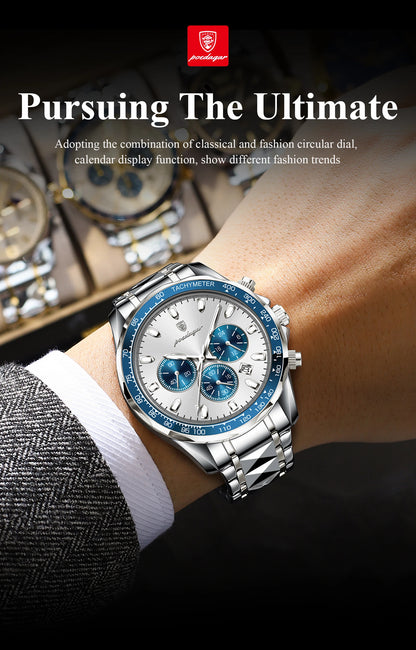 POEDAGAR™ 815-WH1 – Relógio Masculino de Luxo em Aço Inoxidável com Cronógrafo