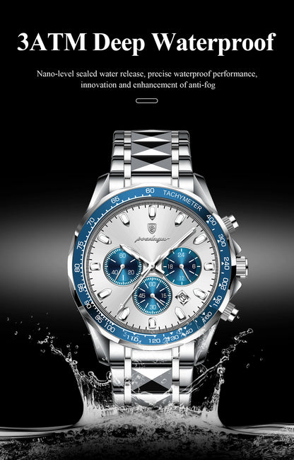 POEDAGAR™ 815-WH1 – Relógio Masculino de Luxo em Aço Inoxidável com Cronógrafo
