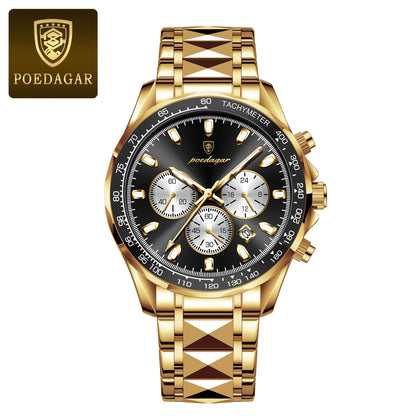 POEDAGAR™ 815-WH1 – Relógio Masculino de Luxo em Aço Inoxidável com Cronógrafo
