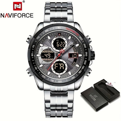 Relógio Masculino NAVIFORCE – Luxo esportivo, couro legítimo, resistente à água, cronógrafo e detalhes em verde.